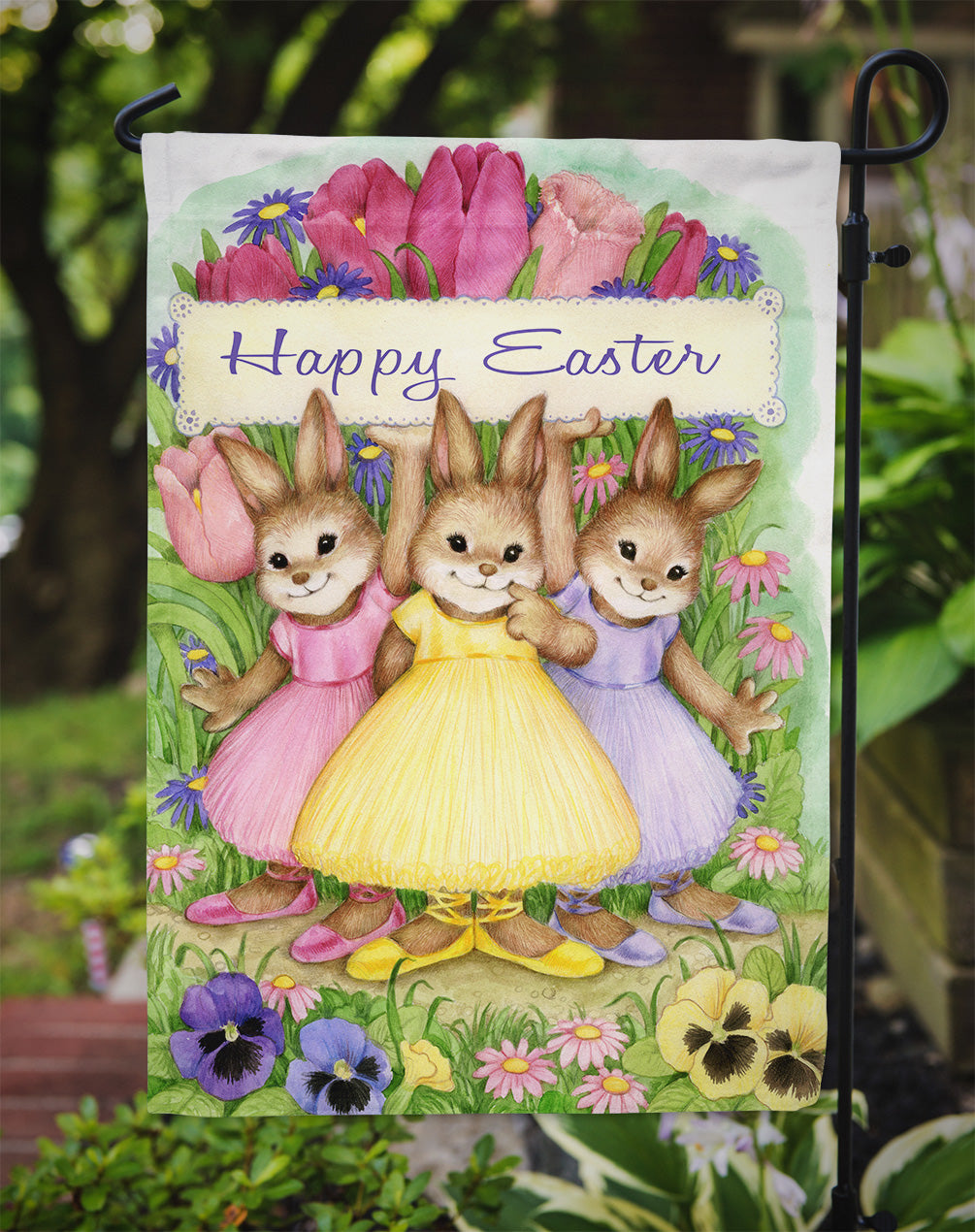 Three Bunnies Happy Easter Flag Garden Size CDCO0331GF