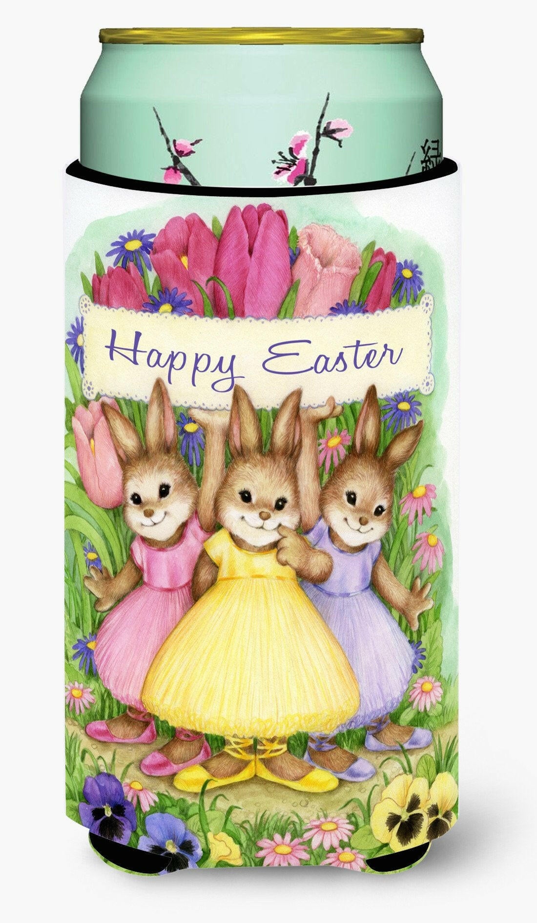 Three Bunnies Happy Easter Tall Boy Beverage Insulator Hugger CDCO0331TBC by Caroline&#39;s Treasures