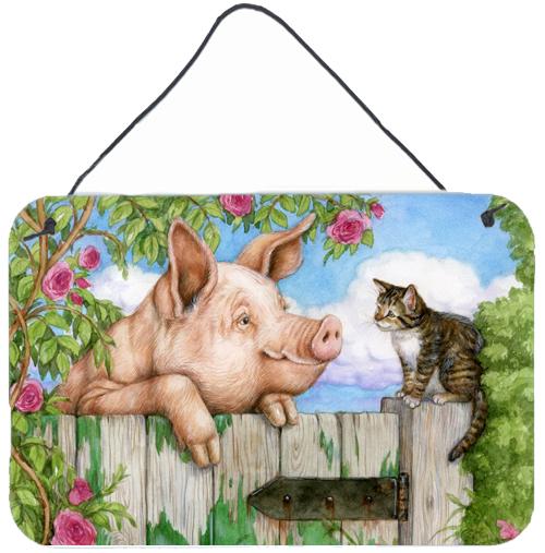 Pig at the Gate with the Cat Wall or Door Hanging Prints by Caroline&#39;s Treasures