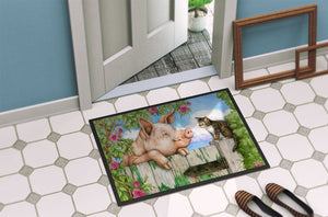 Pig at the Gate with the Cat Indoor or Outdoor Mat 24x36 CDCO0349JMAT - the-store.com