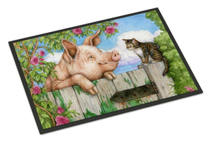 Pig at the Gate with the Cat Indoor or Outdoor Mat 24x36 CDCO0349JMAT - the-store.com