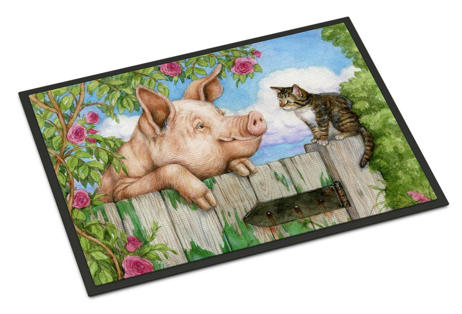 Pig at the Gate with the Cat Indoor or Outdoor Mat 18x27 CDCO0349MAT - the-store.com