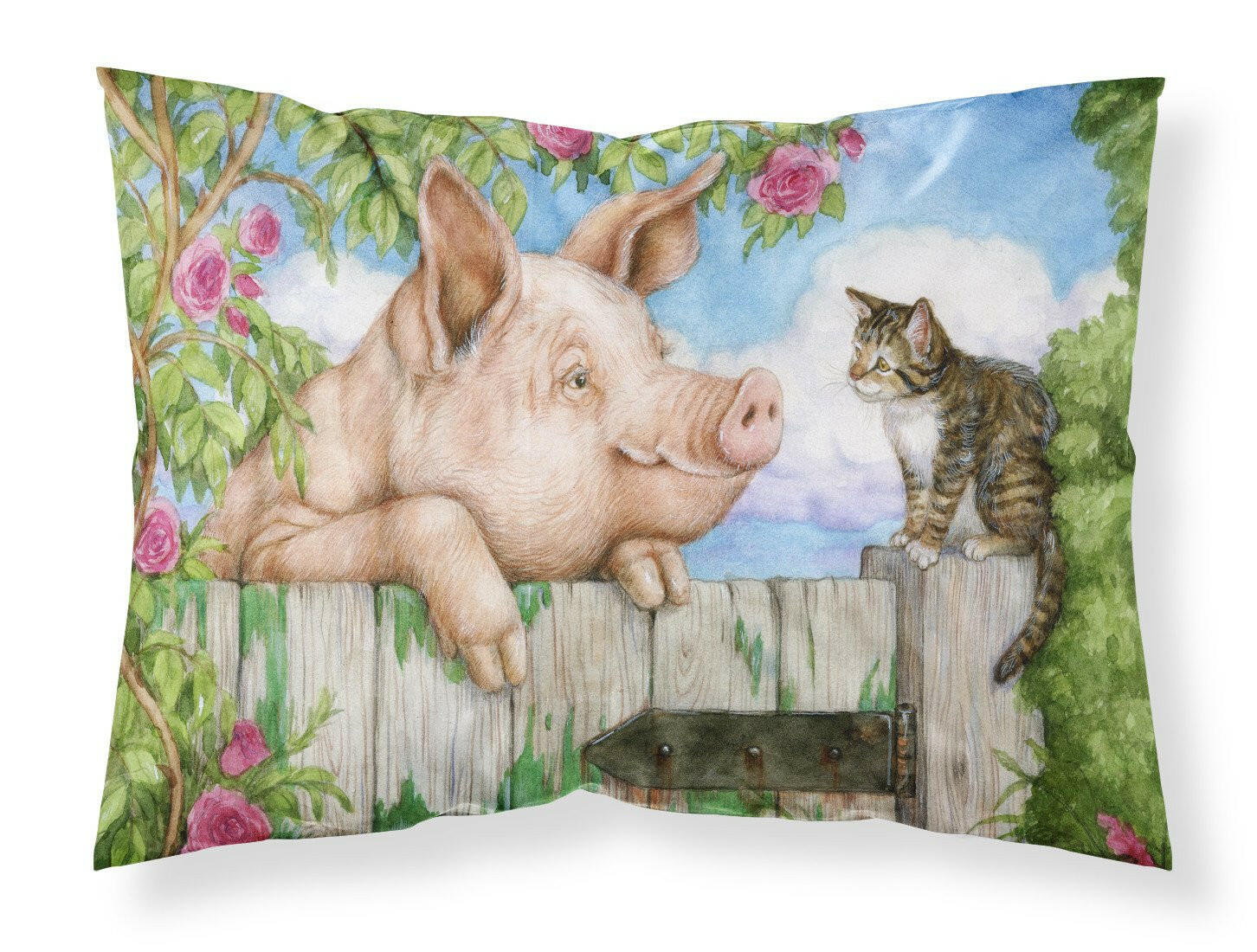 Pig at the Gate with the Cat Fabric Standard Pillowcase CDCO0349PILLOWCASE by Caroline's Treasures