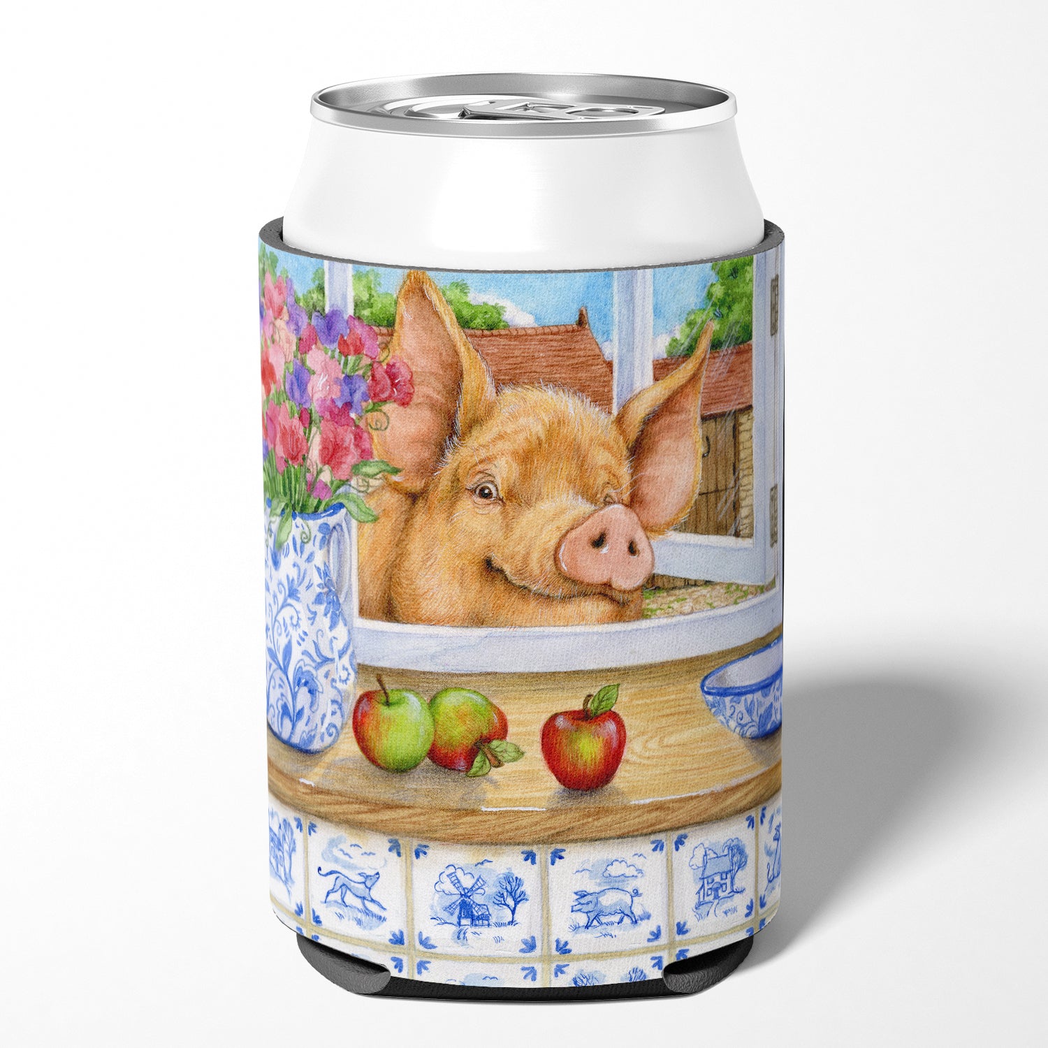 Caroline's Treasures Pig trying to reach the Apple in the Window Can or Bottle Hugger CDCO0352CC