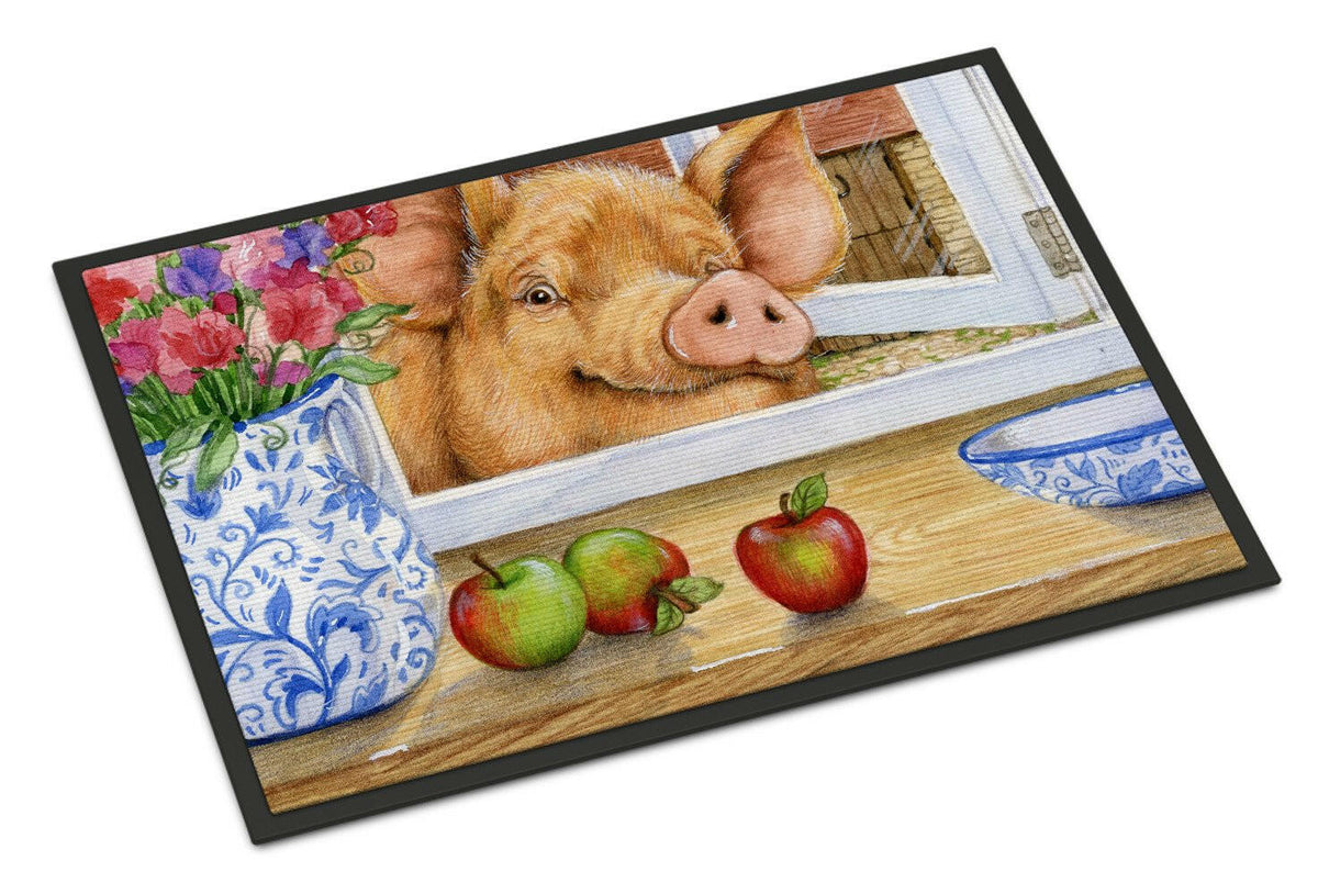 Pig trying to reach the Apple in the Window Indoor or Outdoor Mat 24x36 CDCO0352JMAT - the-store.com