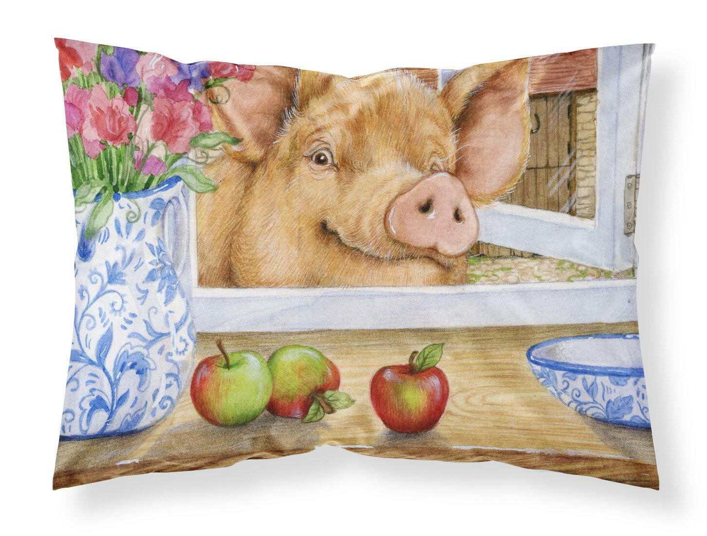 Pig trying to reach the Apple in the Window Fabric Standard Pillowcase CDCO0352PILLOWCASE by Caroline's Treasures