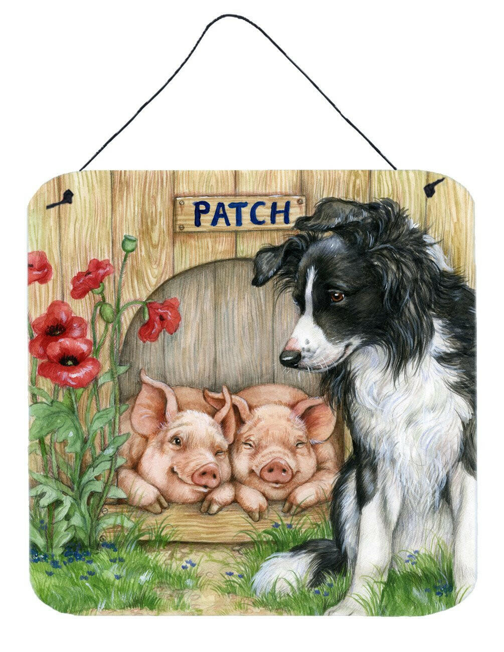 Patch the Border Collie and Piglet Friends Wall or Door Hanging Prints CDCO0362DS66 by Caroline&#39;s Treasures