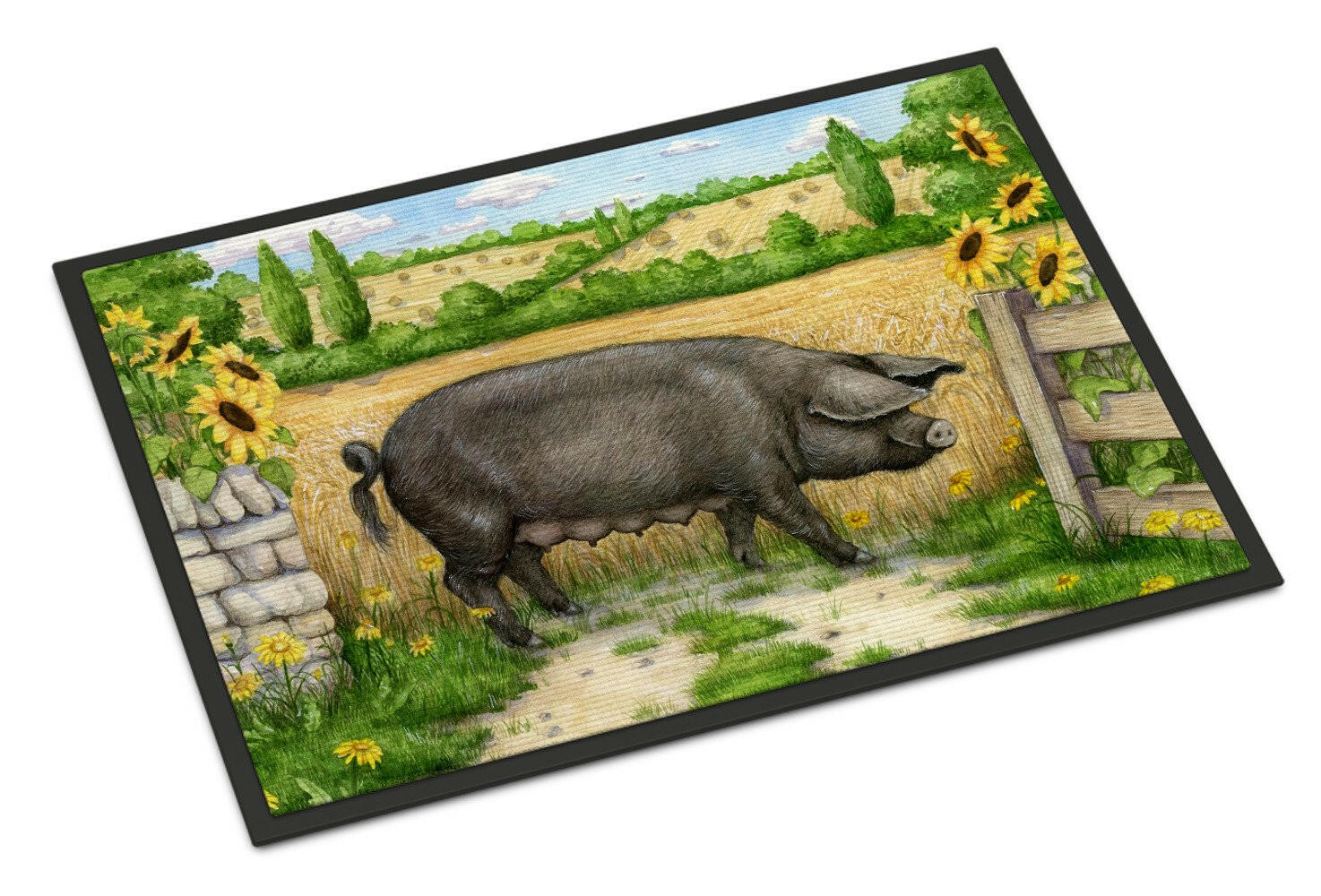 Black Pig with Sunflowers Indoor or Outdoor Mat 24x36 CDCO0373JMAT - the-store.com