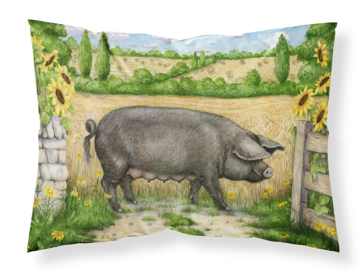 Black Pig with Sunflowers Fabric Standard Pillowcase CDCO0373PILLOWCASE by Caroline&#39;s Treasures