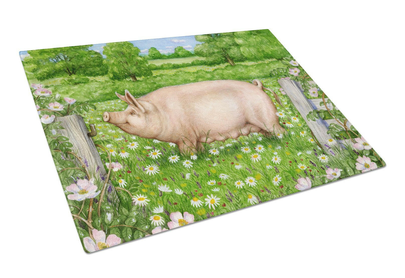 Pig In Dasies by Debbie Cook Glass Cutting Board Large CDCO0374LCB by Caroline's Treasures