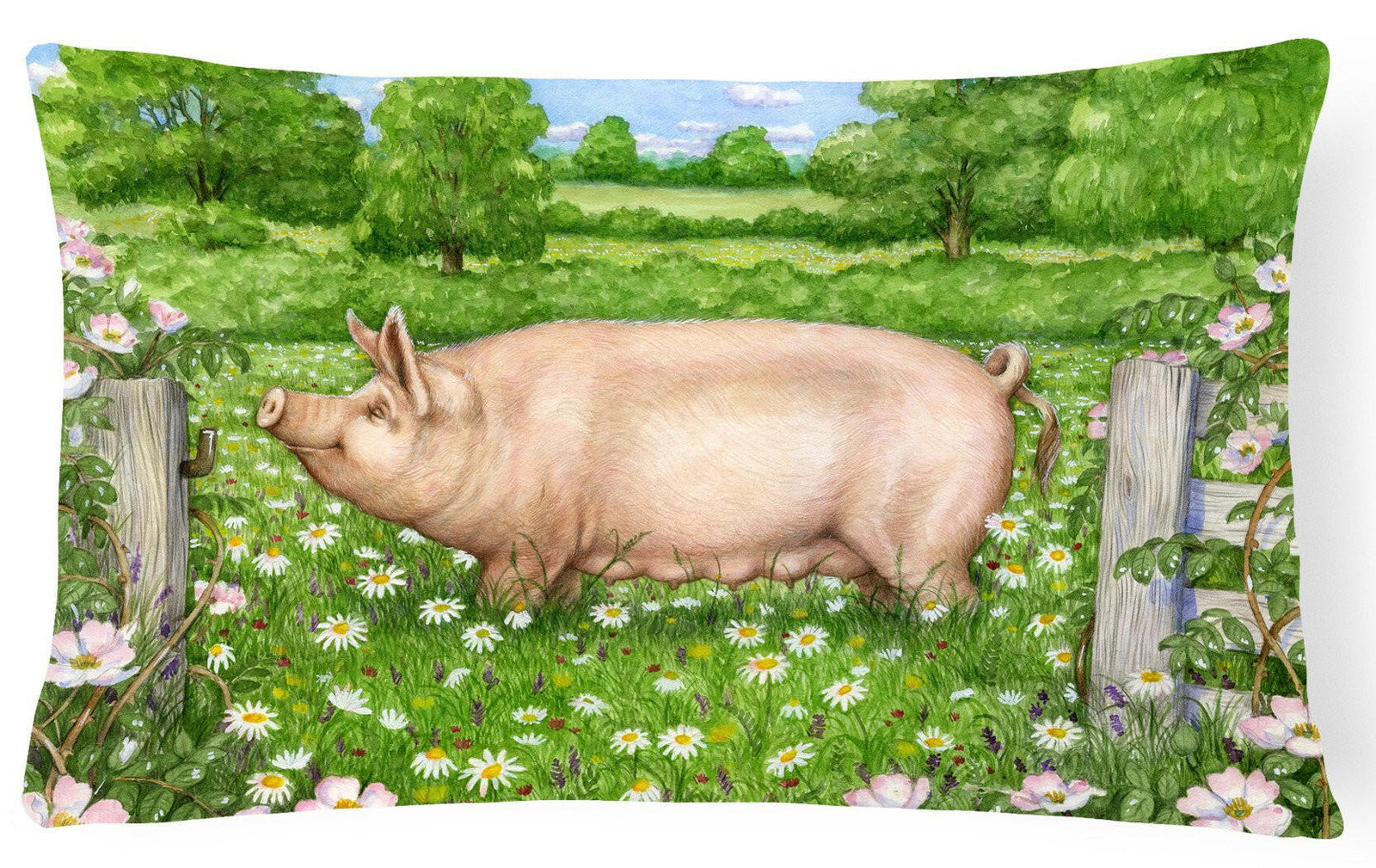 Pig In Dasies by Debbie Cook Fabric Decorative Pillow CDCO0374PW1216 by Caroline's Treasures
