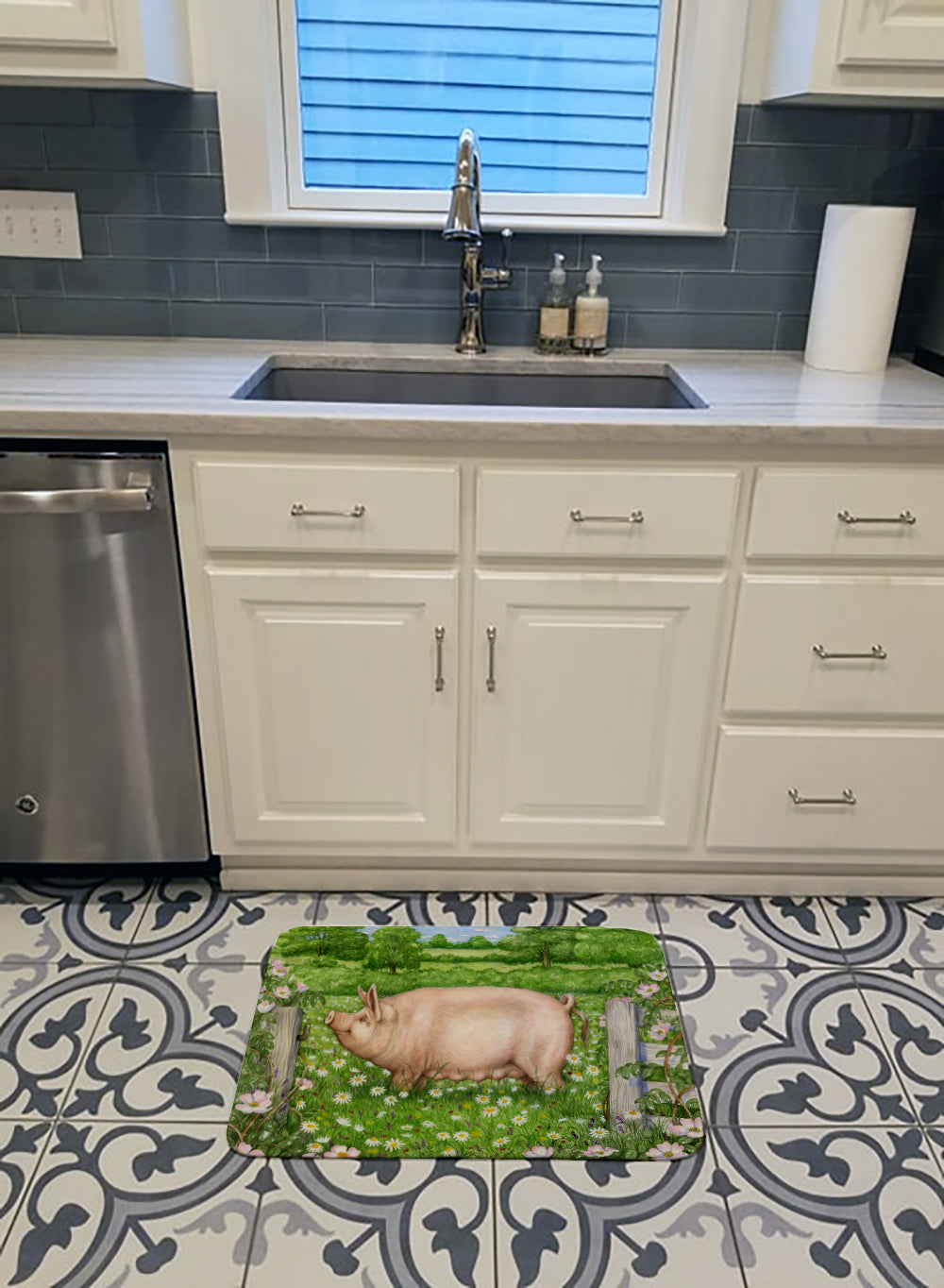 Pig In Dasies by Debbie Cook Machine Washable Memory Foam Mat CDCO0374RUG - the-store.com