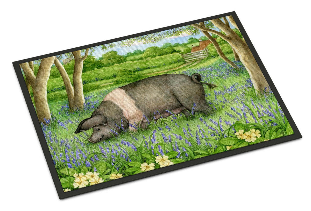 Pig In Bluebells by Debbie Cook Indoor or Outdoor Mat 18x27 CDCO0377MAT - the-store.com