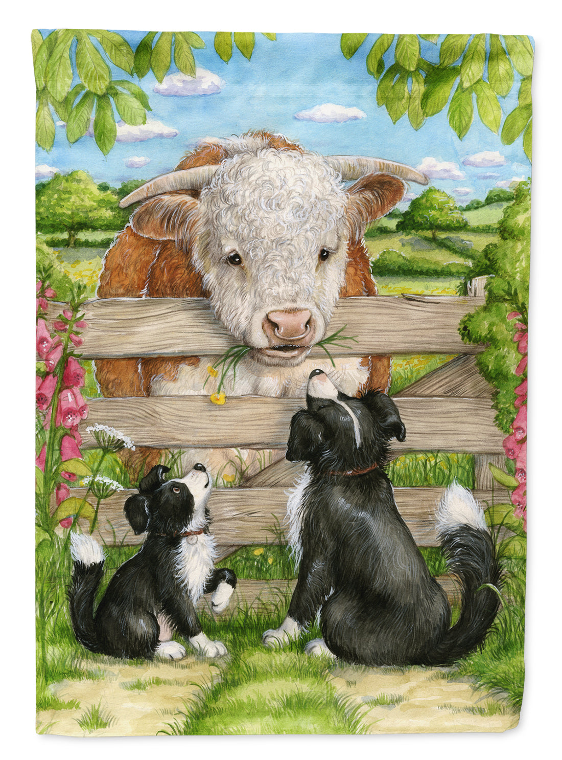 Bull and Pup Friends by Debbie Cook Flag Canvas House Size CDCO0378CHF