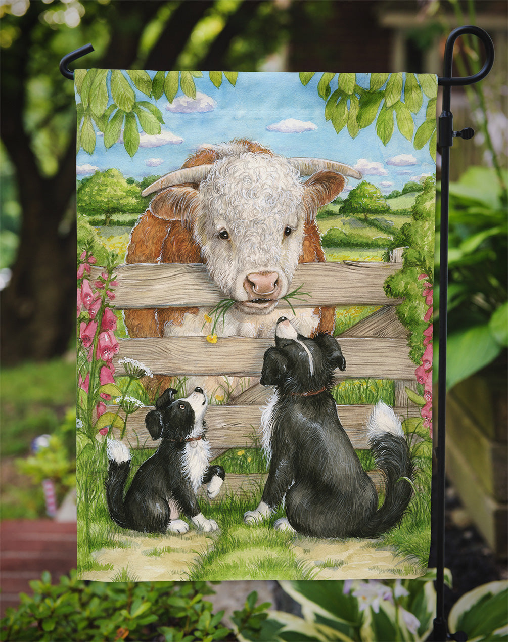 Bull and Pup Friends by Debbie Cook Flag Garden Size CDCO0378GF.