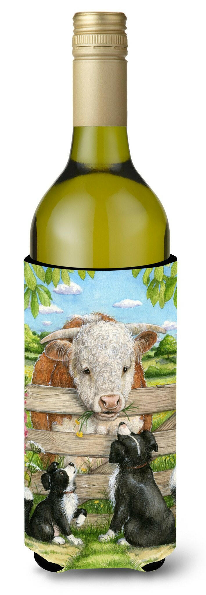 Bull and Pup Friends by Debbie Cook Wine Bottle Beverage Insulator Hugger CDCO0378LITERK by Caroline&#39;s Treasures
