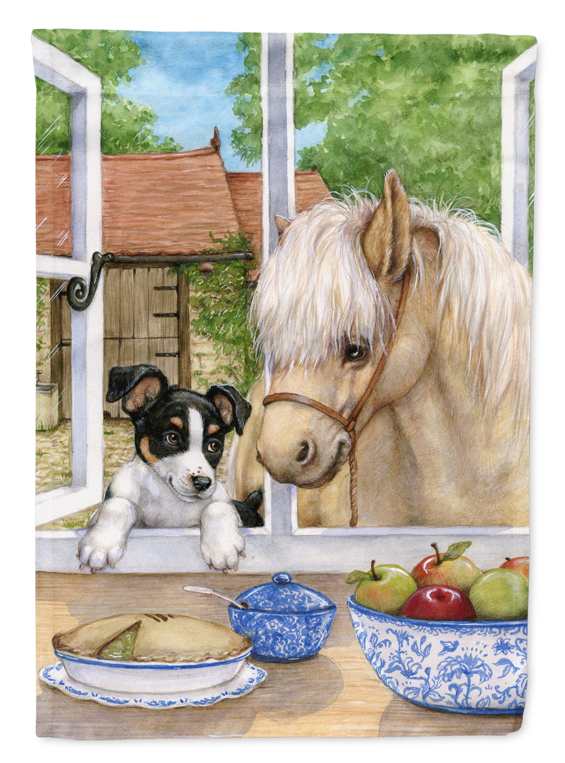 Jack Russel Puppy and Foal Horse Flag Canvas House Size CDCO0379CHF