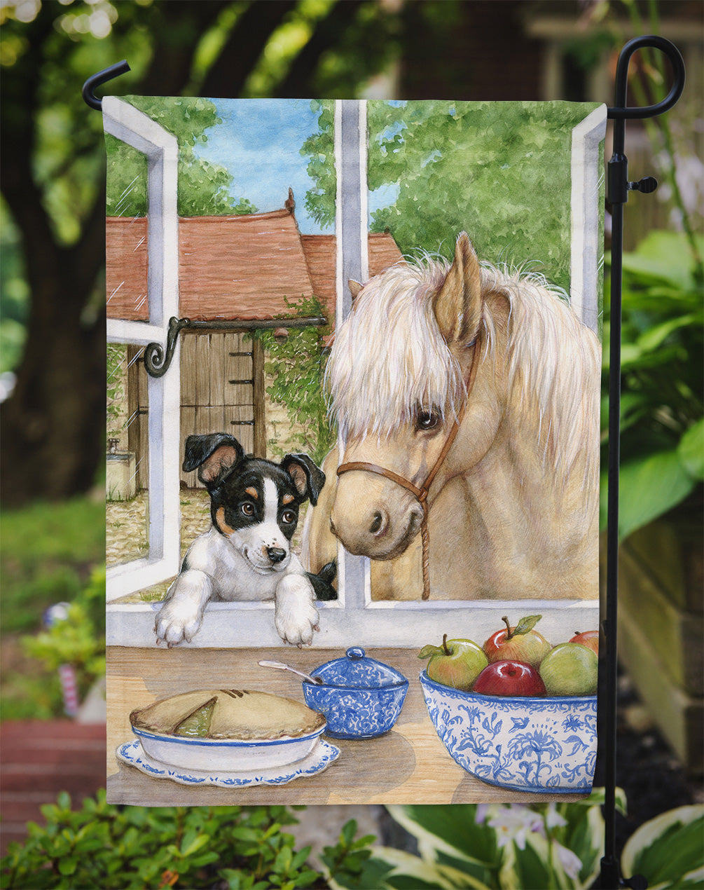 Jack Russel Puppy and Foal Horse Flag Garden Size CDCO0379GF