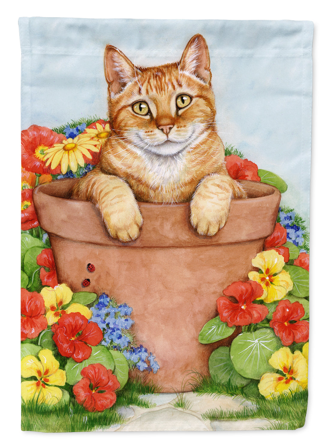Ginger Cat In Pot by Debbie Cook Flag Garden Size CDCO0395GF