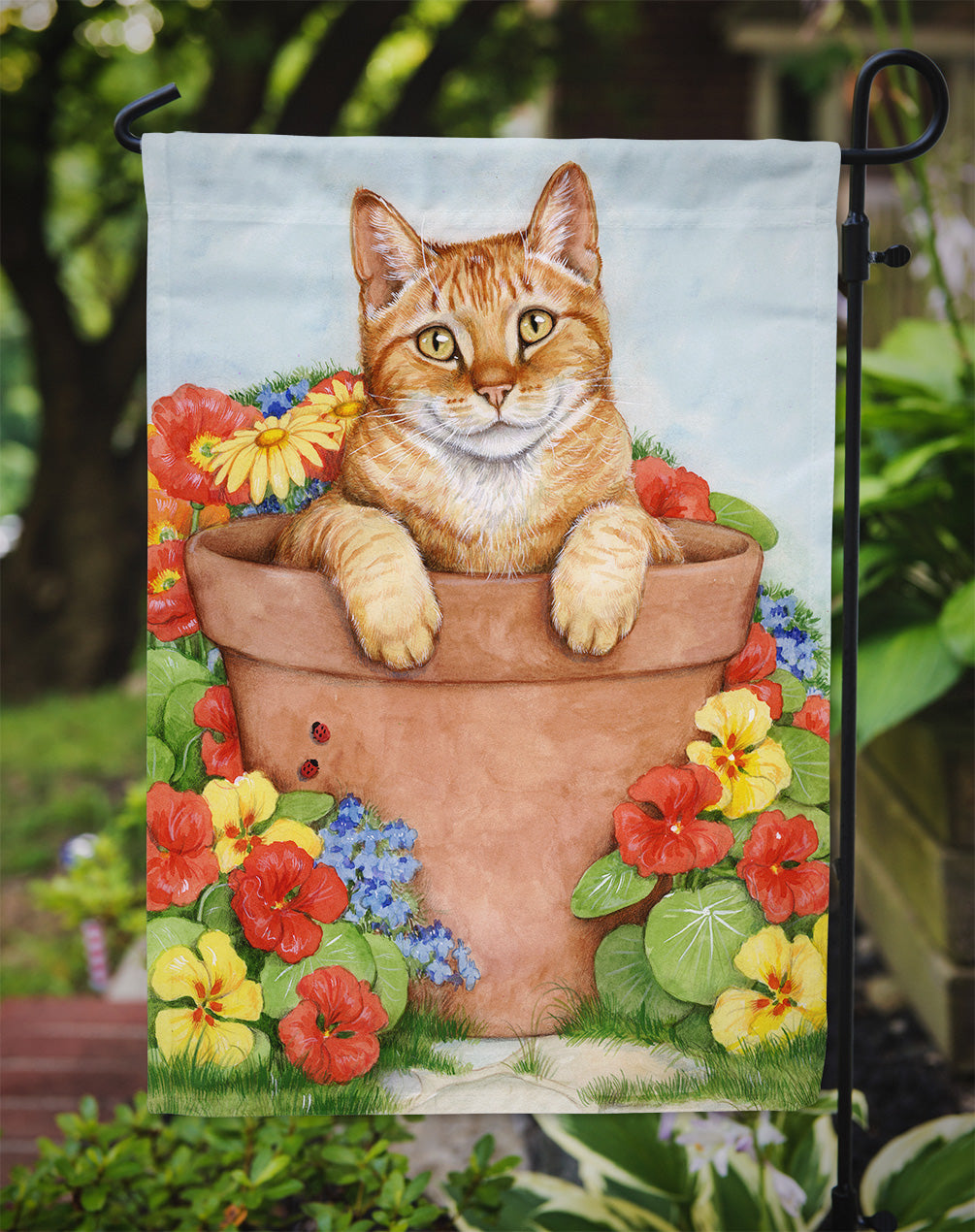 Ginger Cat In Pot by Debbie Cook Flag Garden Size CDCO0395GF