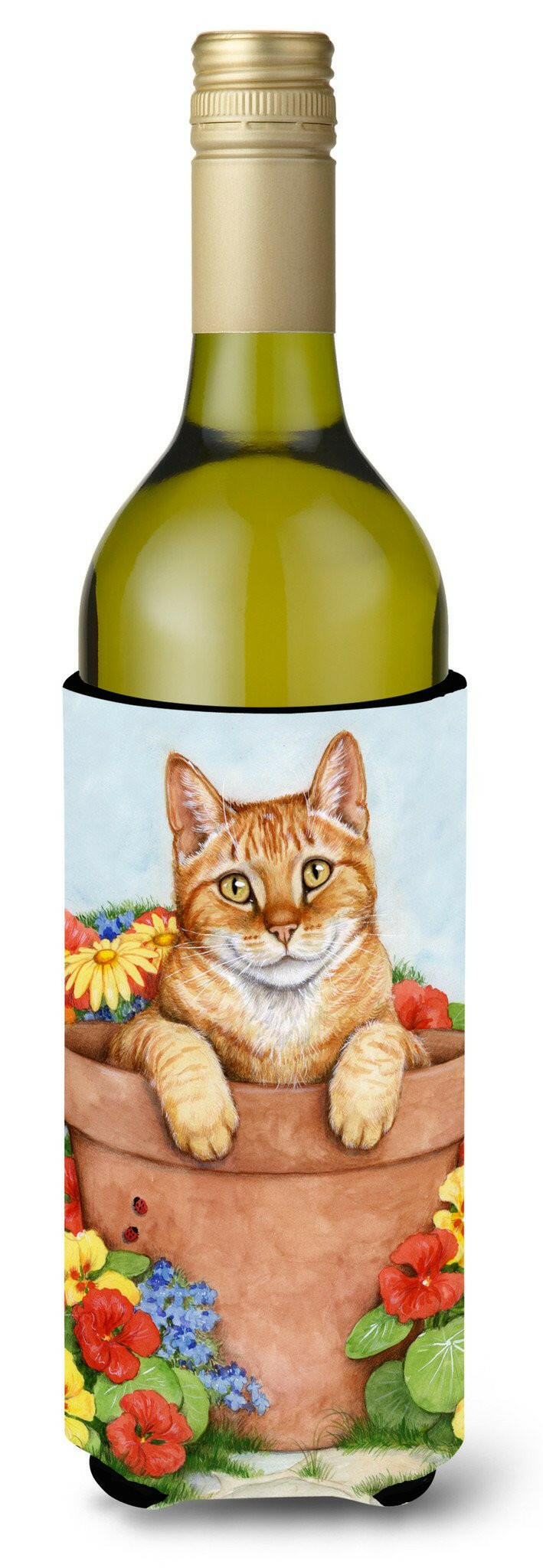 Ginger Cat In Pot by Debbie Cook Wine Bottle Beverage Insulator Hugger CDCO0395LITERK by Caroline&#39;s Treasures