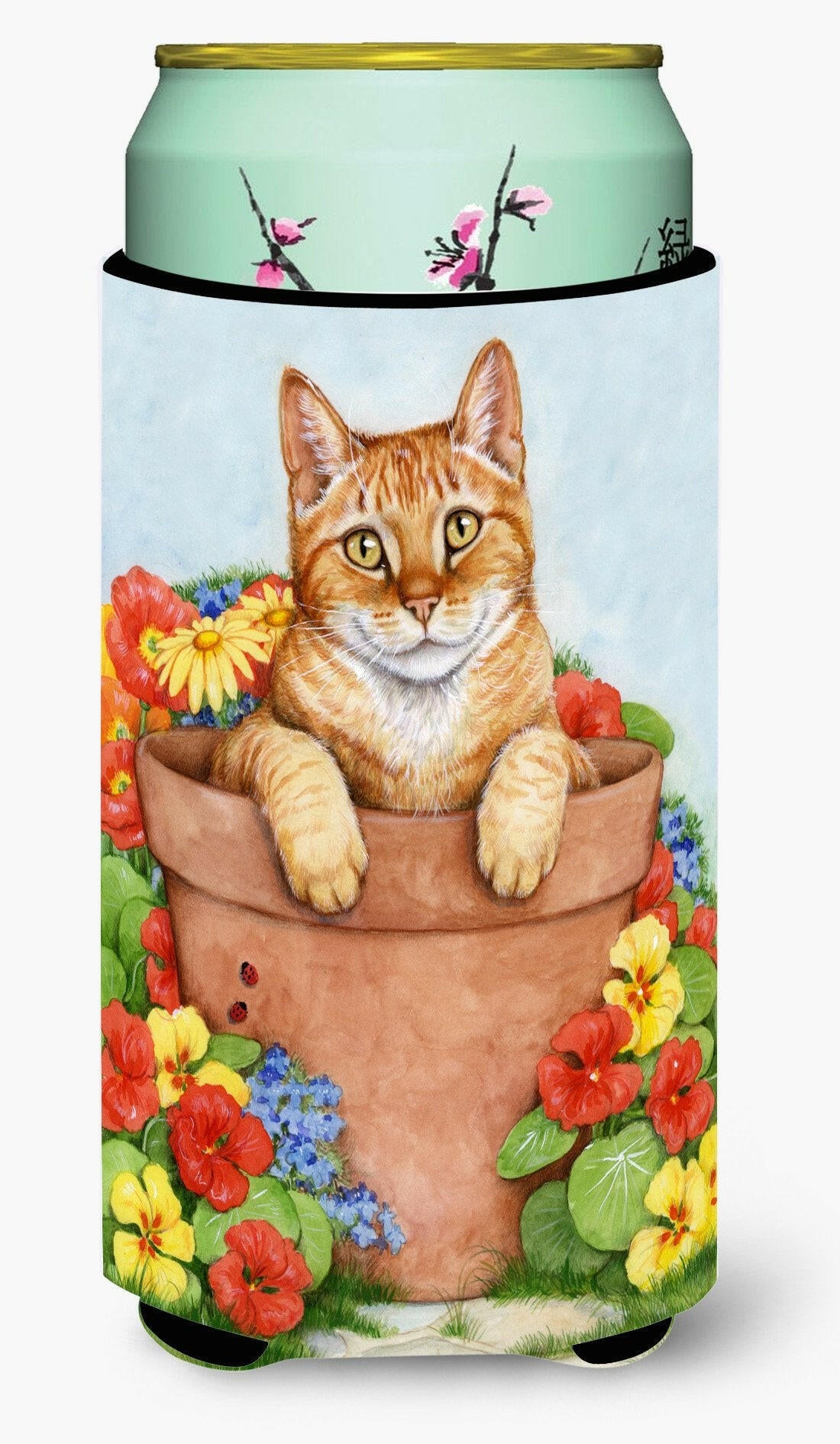 Ginger Cat In Pot by Debbie Cook Tall Boy Beverage Insulator Hugger CDCO0395TBC by Caroline&#39;s Treasures