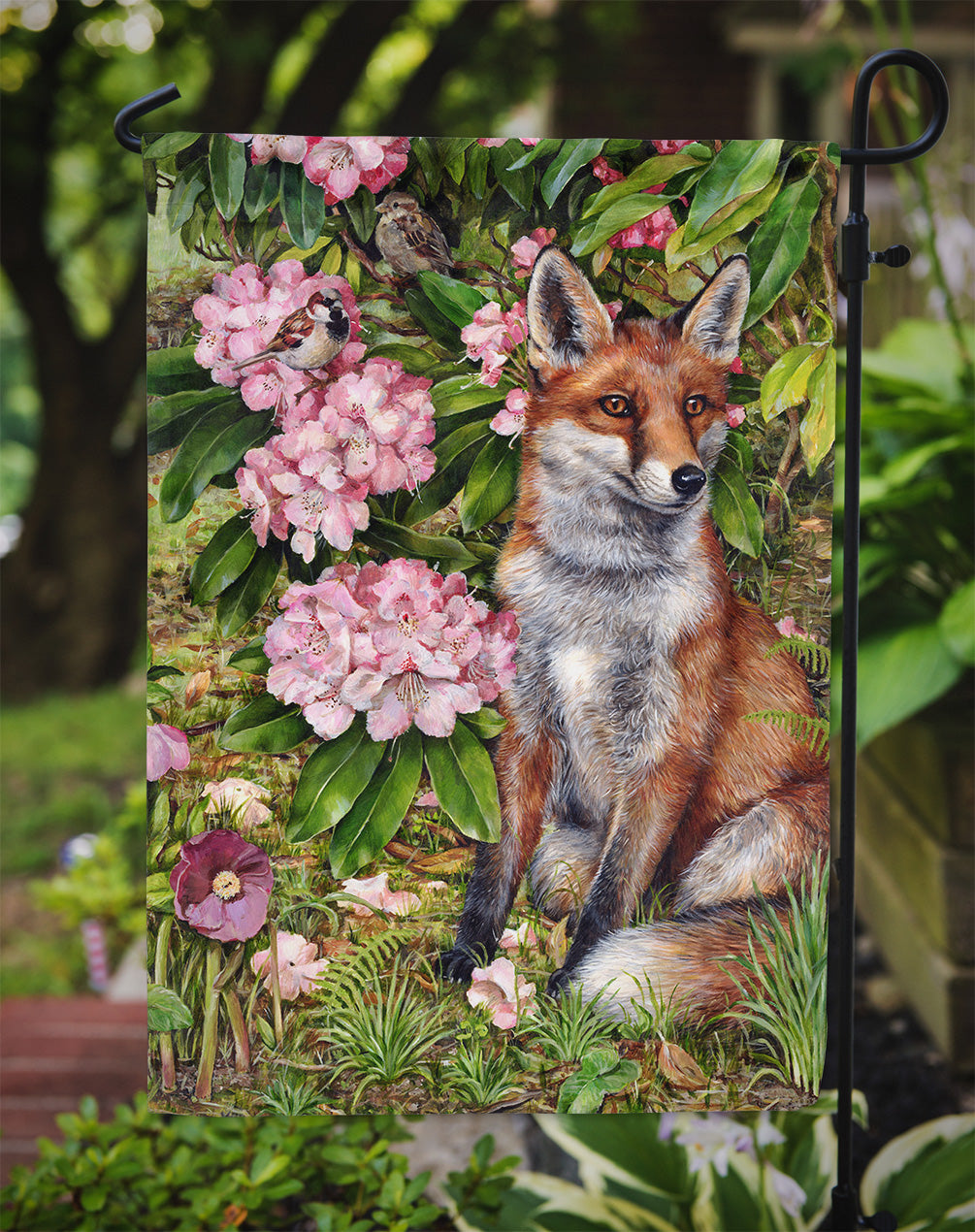 Fox Waiting in Flowers Flag Garden Size CDCO0442GF.