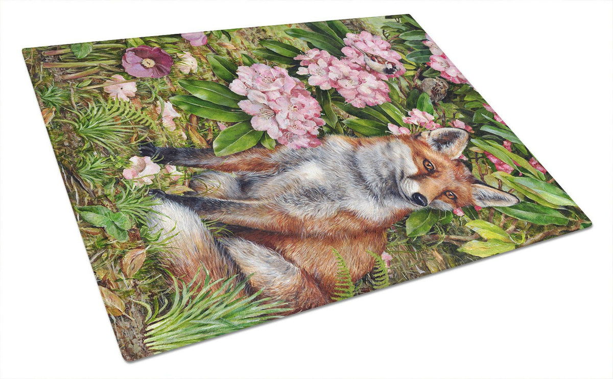 Fox Waiting in Flowers Glass Cutting Board Large CDCO0442LCB by Caroline&#39;s Treasures