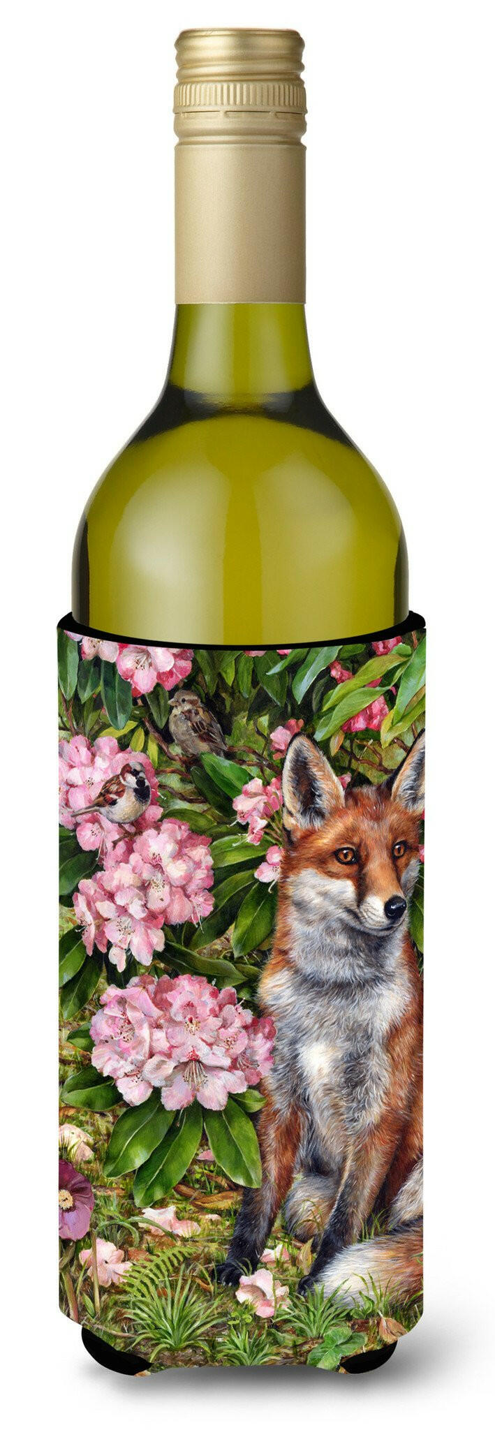 Fox Waiting in Flowers Wine Bottle Beverage Insulator Hugger CDCO0442LITERK by Caroline&#39;s Treasures