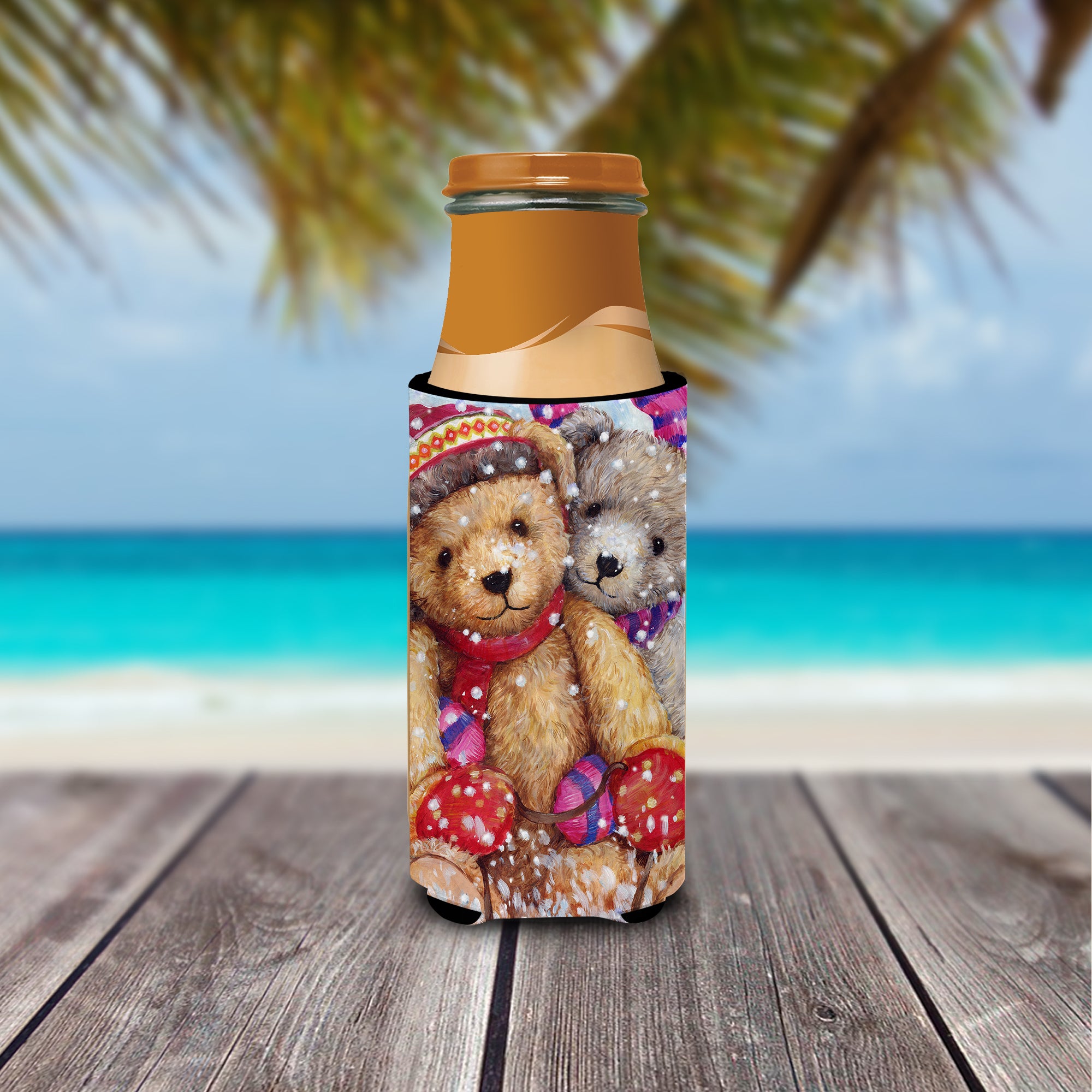 Winter Snow Teddy Bears Ultra Beverage Insulators for slim cans CDCO0461MUK  the-store.com.