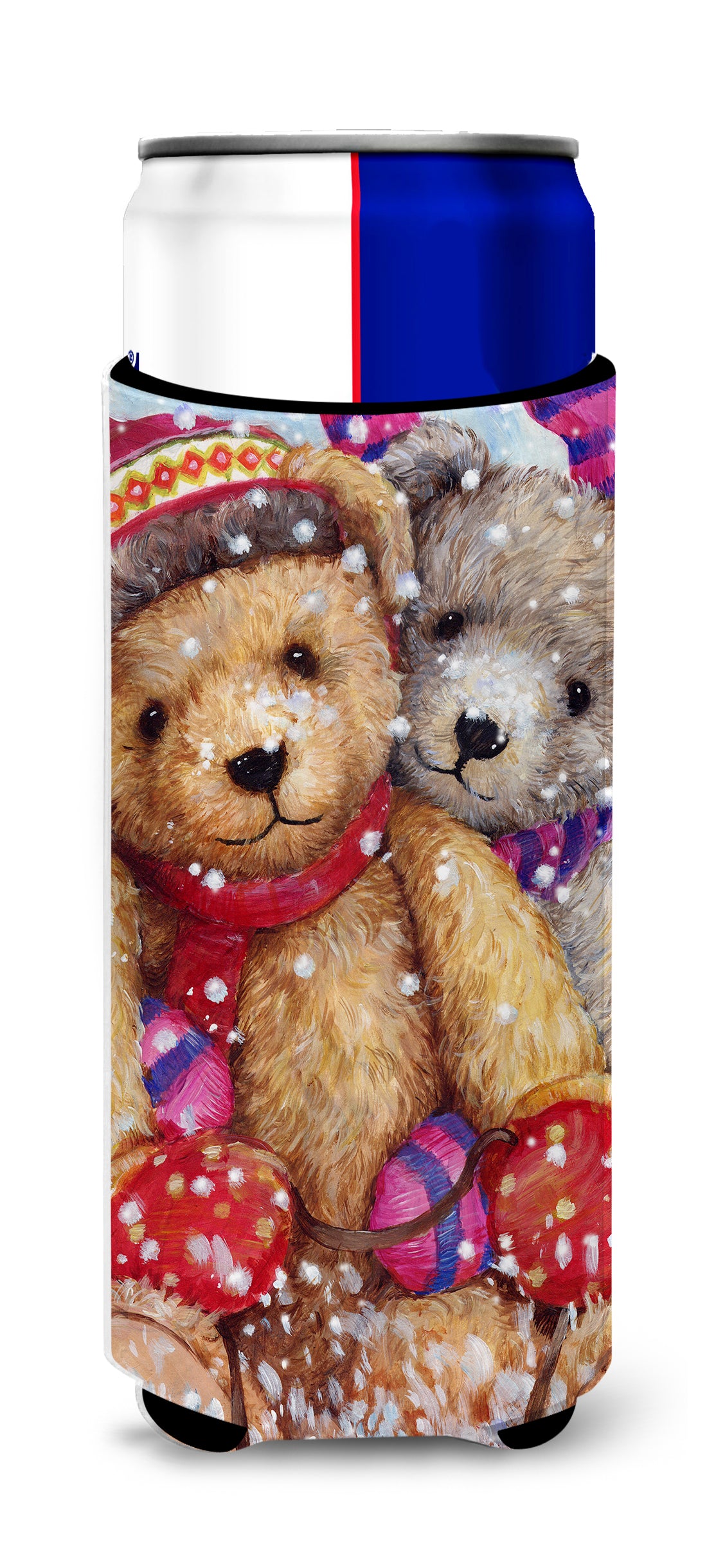 Winter Snow Teddy Bears Ultra Beverage Insulators for slim cans CDCO0461MUK  the-store.com.