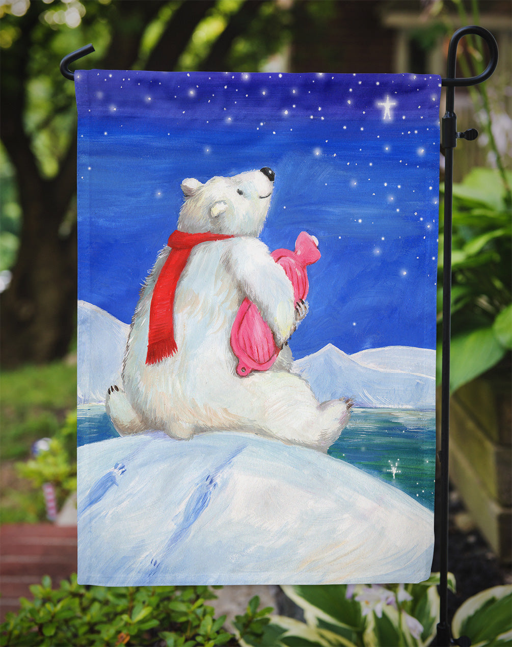 Polar Bear with Hot Water Bottle Flag Garden Size CDCO0488GF.
