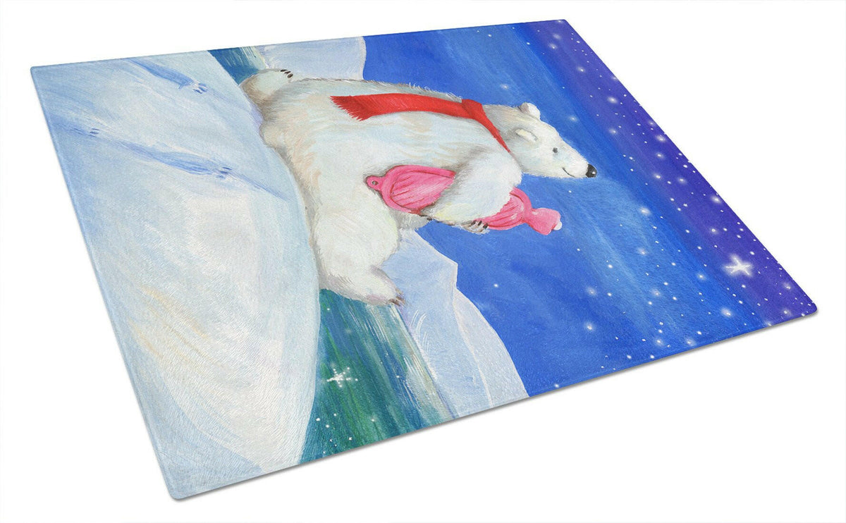 Polar Bear with Hot Water Bottle Glass Cutting Board Large CDCO0488LCB by Caroline&#39;s Treasures