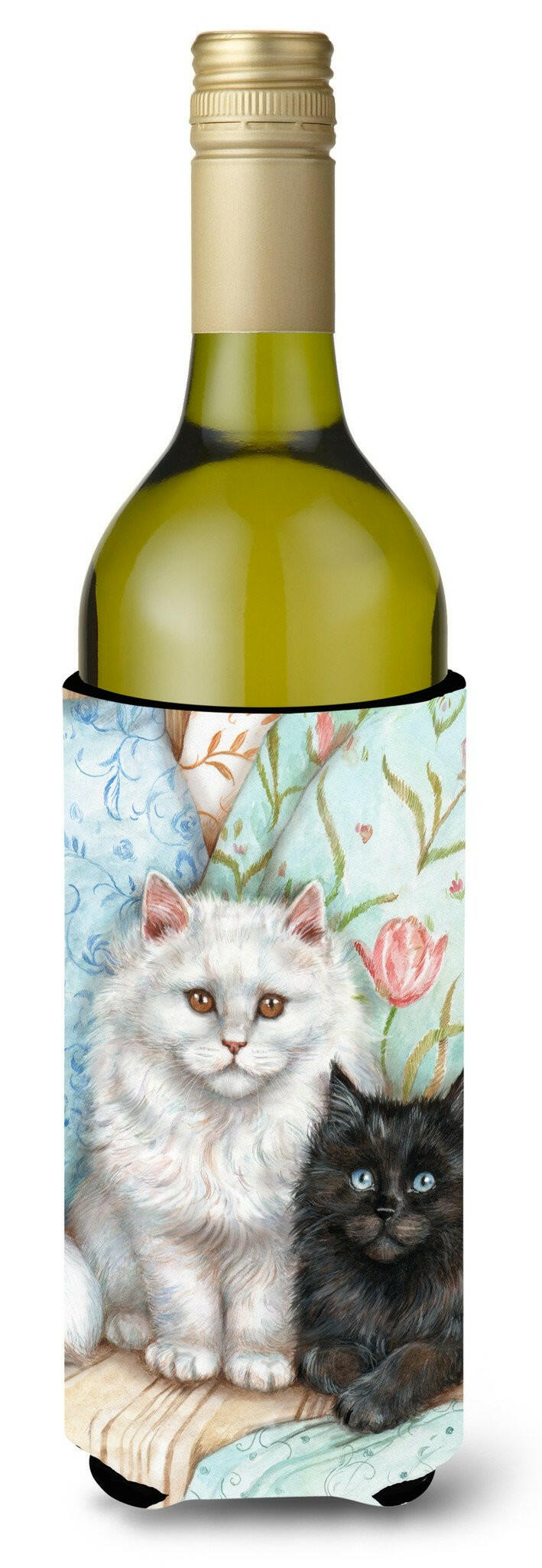 A Black Cat and A White Cat Wine Bottle Beverage Insulator Hugger CDCO0510LITERK by Caroline&#39;s Treasures