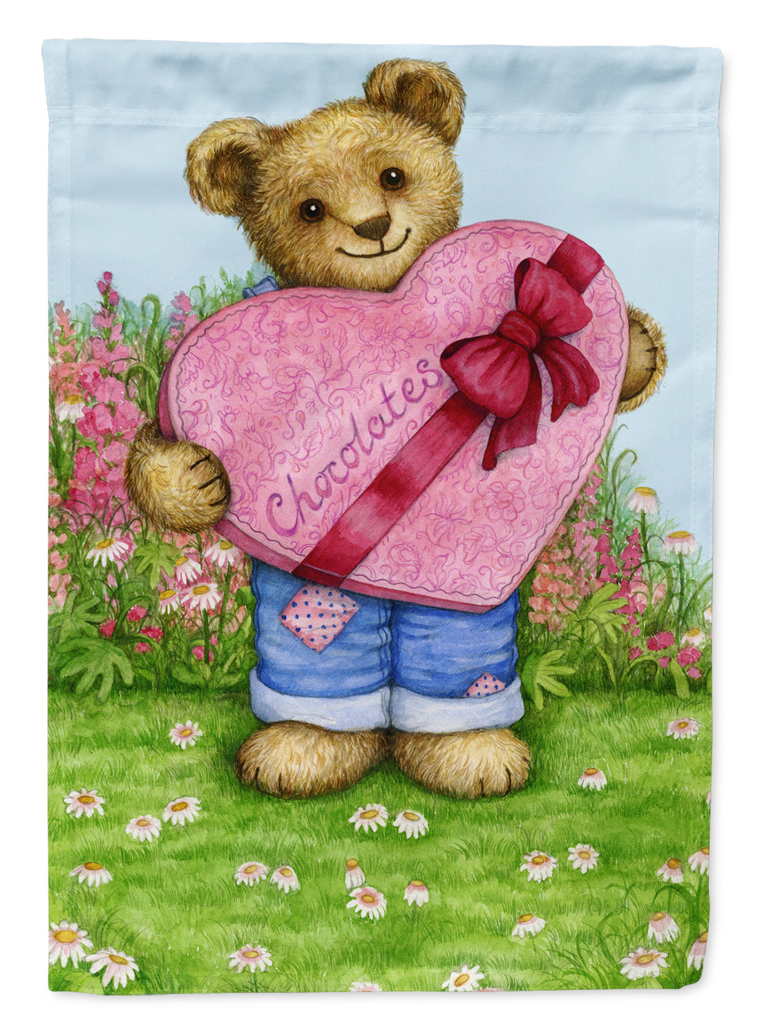 Valentine Teddy Bear with Chocolates Flag Canvas House Size CDCO318ACHF