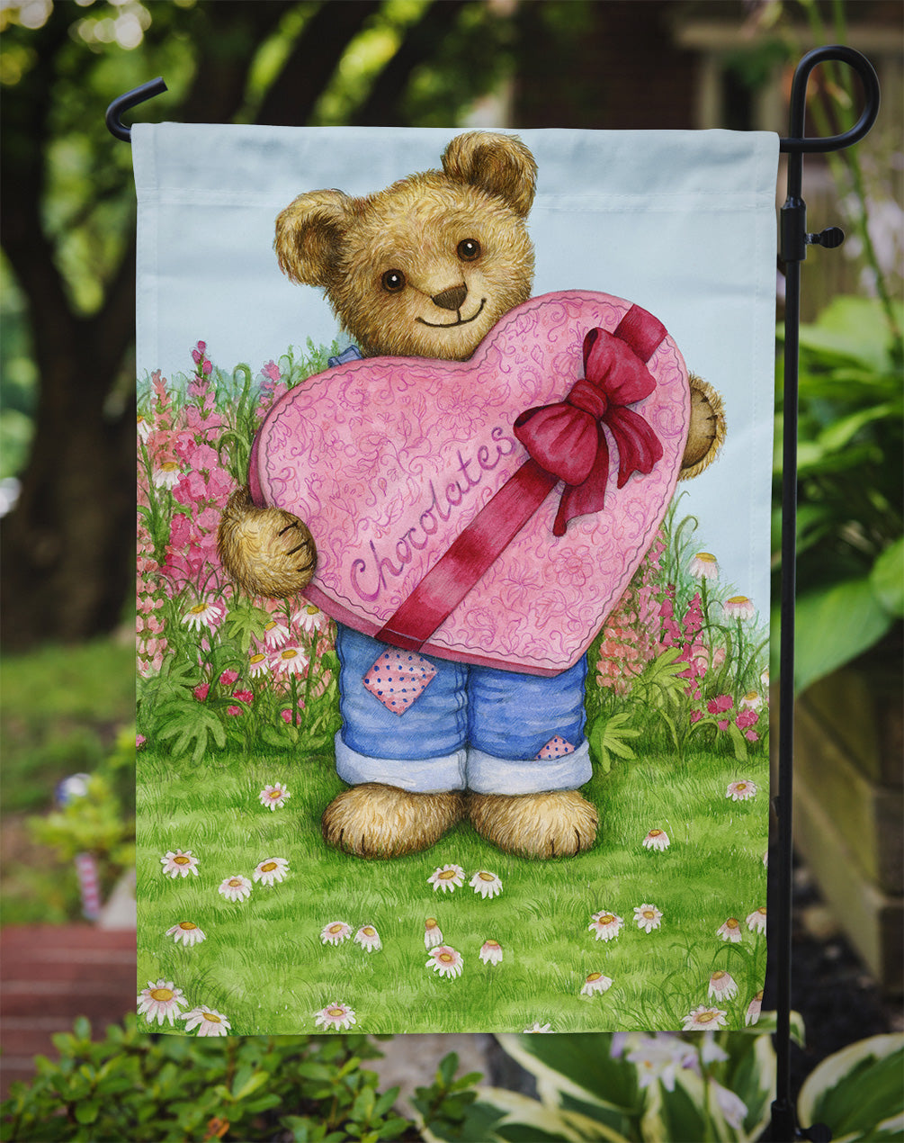 Valentine Teddy Bear with Chocolates Flag Garden Size CDCO318AGF.