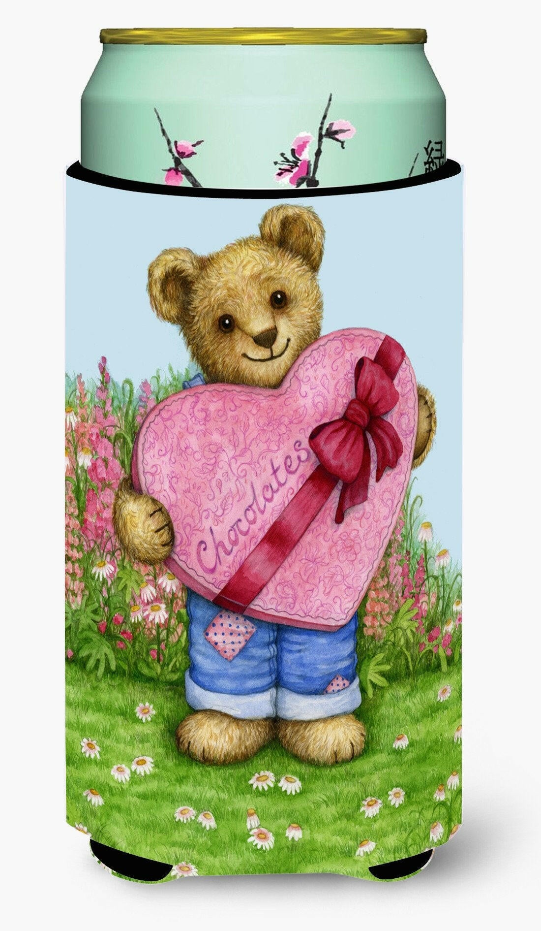 Valentine Teddy Bear with Chocolates Tall Boy Beverage Insulator Hugger CDCO318ATBC by Caroline&#39;s Treasures