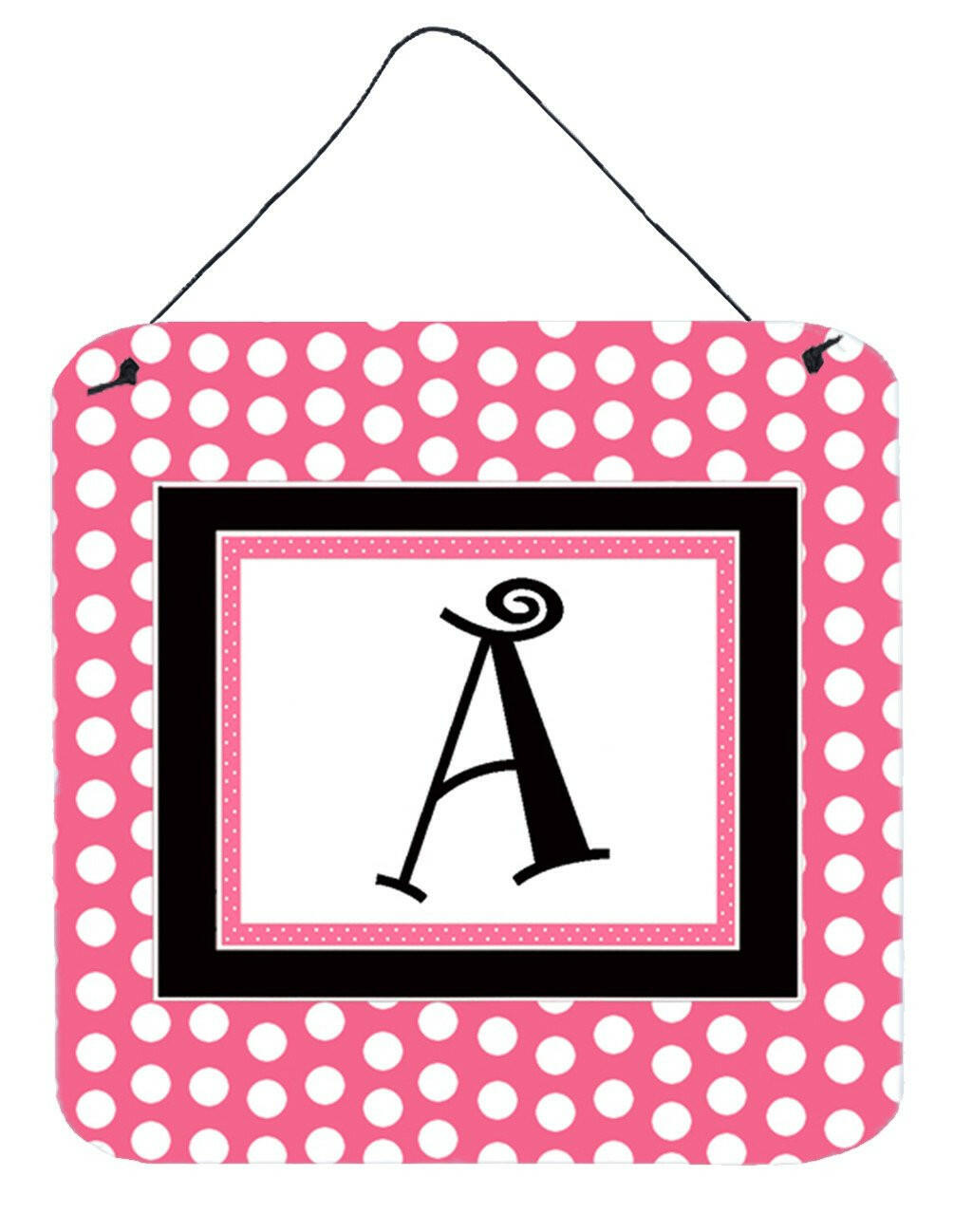 Letter A Initial  - Pink Black Polka Dots Wall or Door Hanging Prints by Caroline&#39;s Treasures