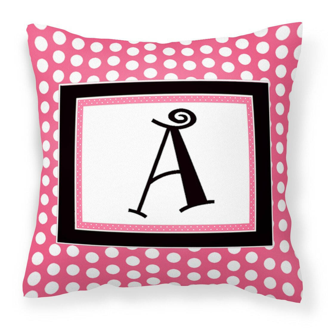 Letter A Monogram - Pink Black Polka Dots Fabric Decorative Pillow CJ1001-APW1414 - the-store.com