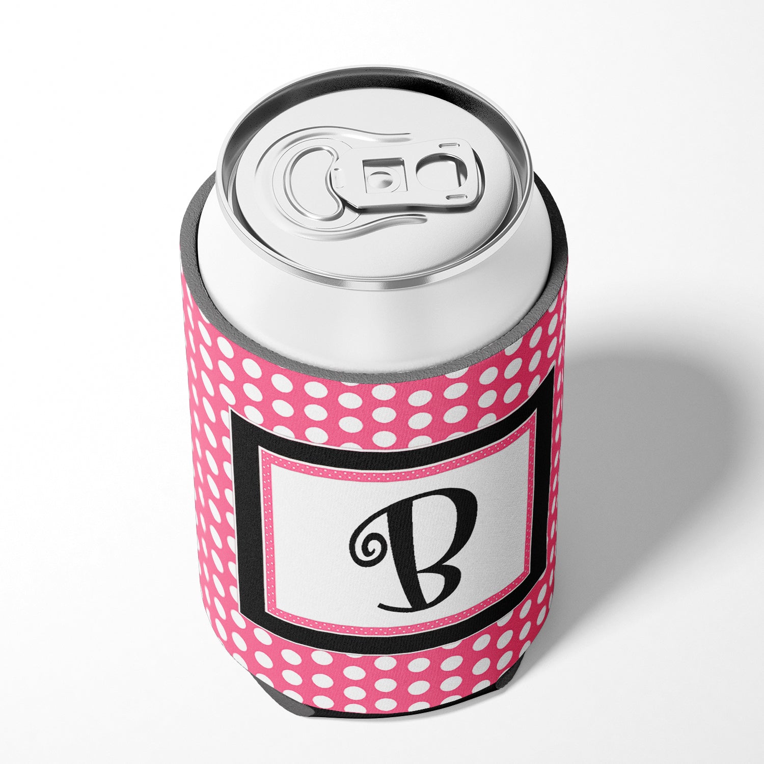 Letter B Initial Monogram - Pink Black Polka Dots Can or Bottle Beverage Insulator Hugger.