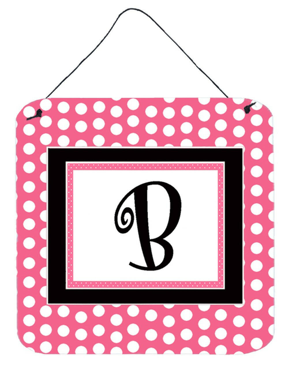 Letter B Initial  - Pink Black Polka Dots Wall or Door Hanging Prints by Caroline&#39;s Treasures