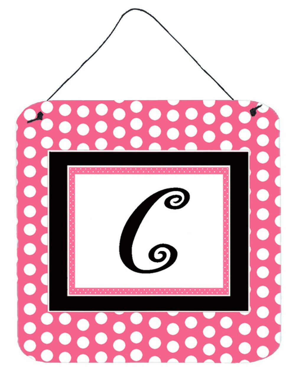 Letter C Initial  - Pink Black Polka Dots Wall or Door Hanging Prints by Caroline's Treasures