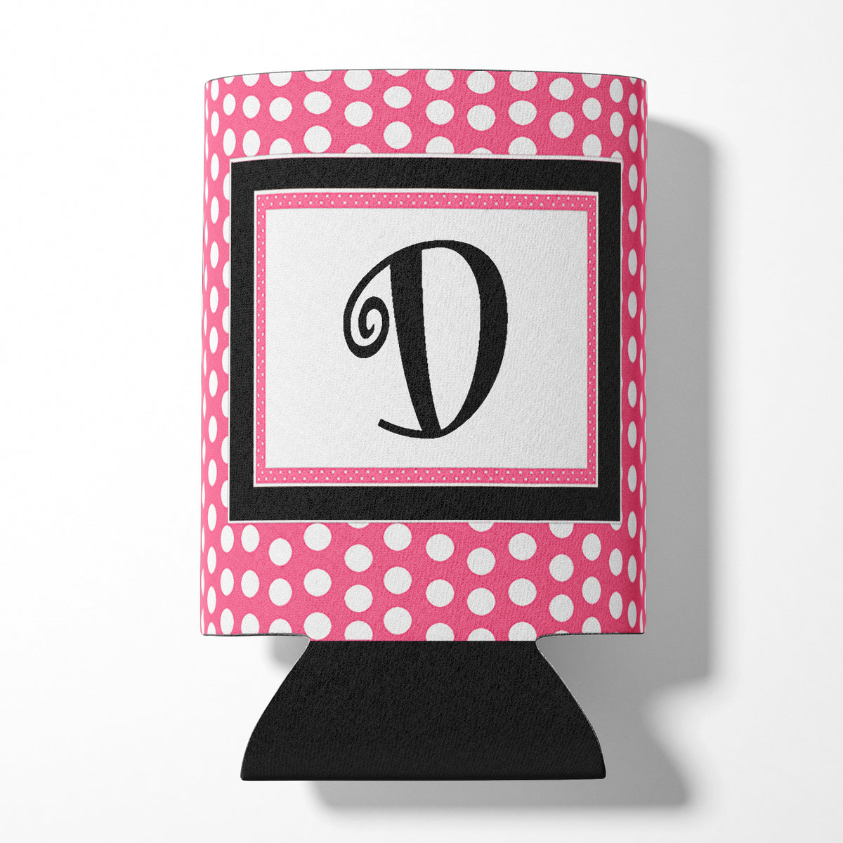 Letter D Initial Monogram - Pink Black Polka Dots Can or Bottle Beverage Insulator Hugger.