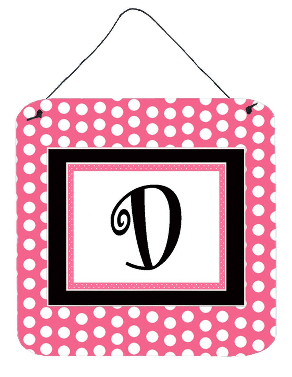 Letter D Initial  - Pink Black Polka Dots Wall or Door Hanging Prints by Caroline&#39;s Treasures