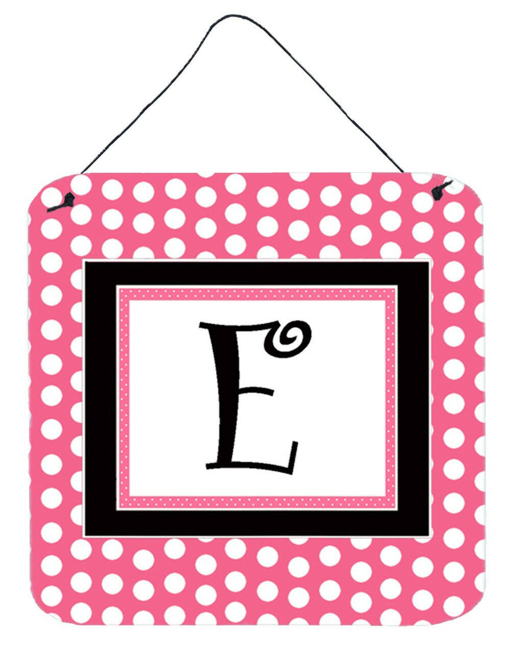 Letter E Initial  - Pink Black Polka Dots Wall or Door Hanging Prints by Caroline's Treasures