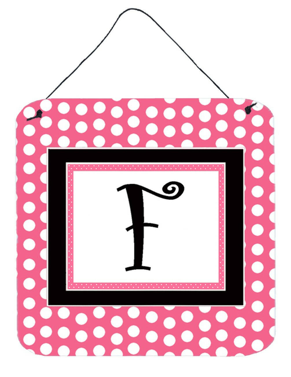 Letter F Initial  - Pink Black Polka Dots Wall or Door Hanging Prints by Caroline&#39;s Treasures