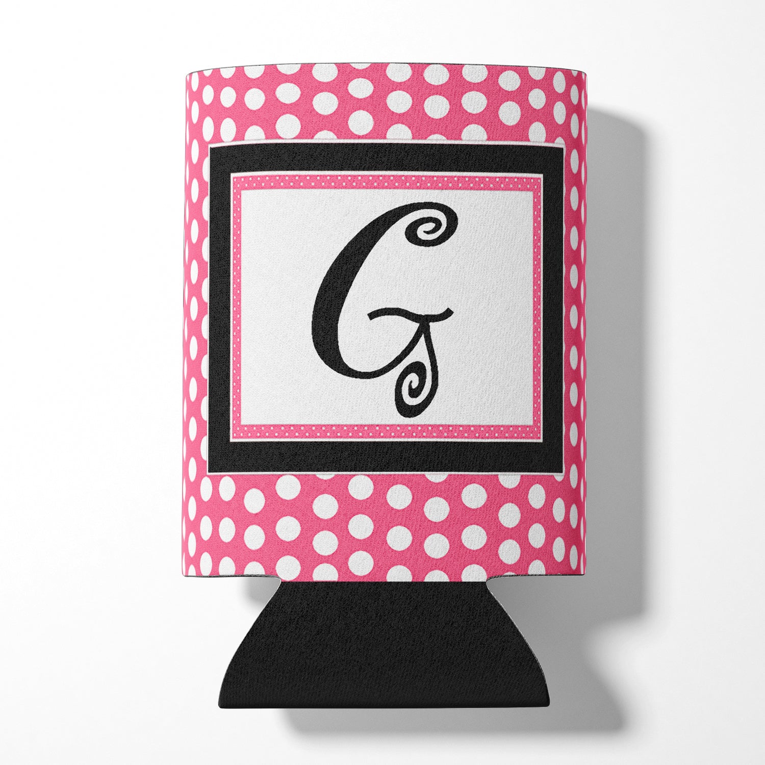 Letter G Initial Monogram - Pink Black Polka Dots Can or Bottle Beverage Insulator Hugger.