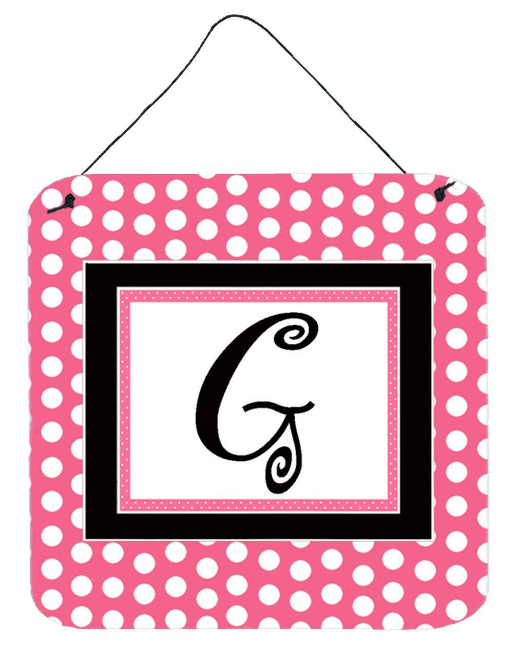 Letter G Initial  - Pink Black Polka Dots Wall or Door Hanging Prints by Caroline's Treasures