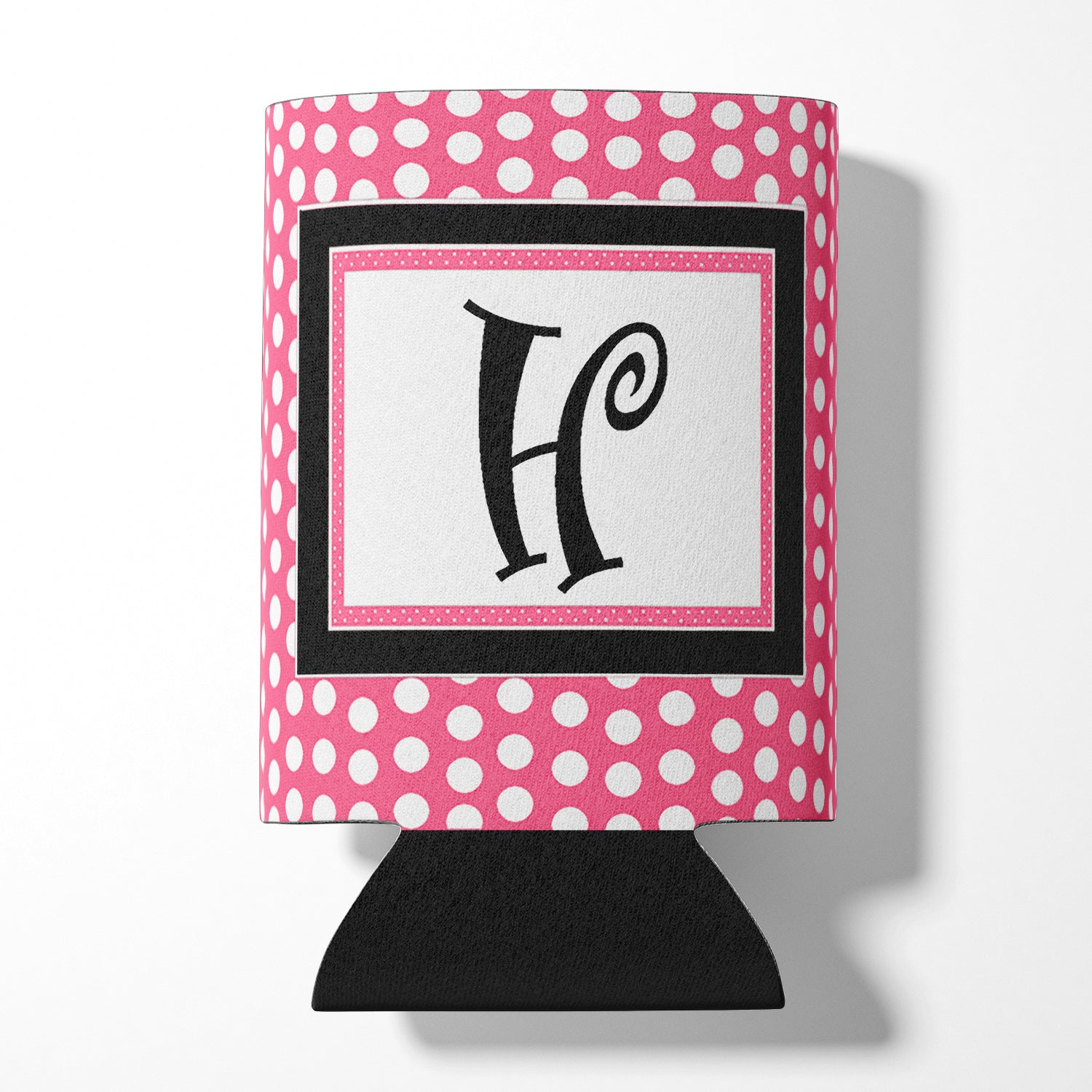 Letter H Initial Monogram - Pink Black Polka Dots Can or Bottle Beverage Insulator Hugger