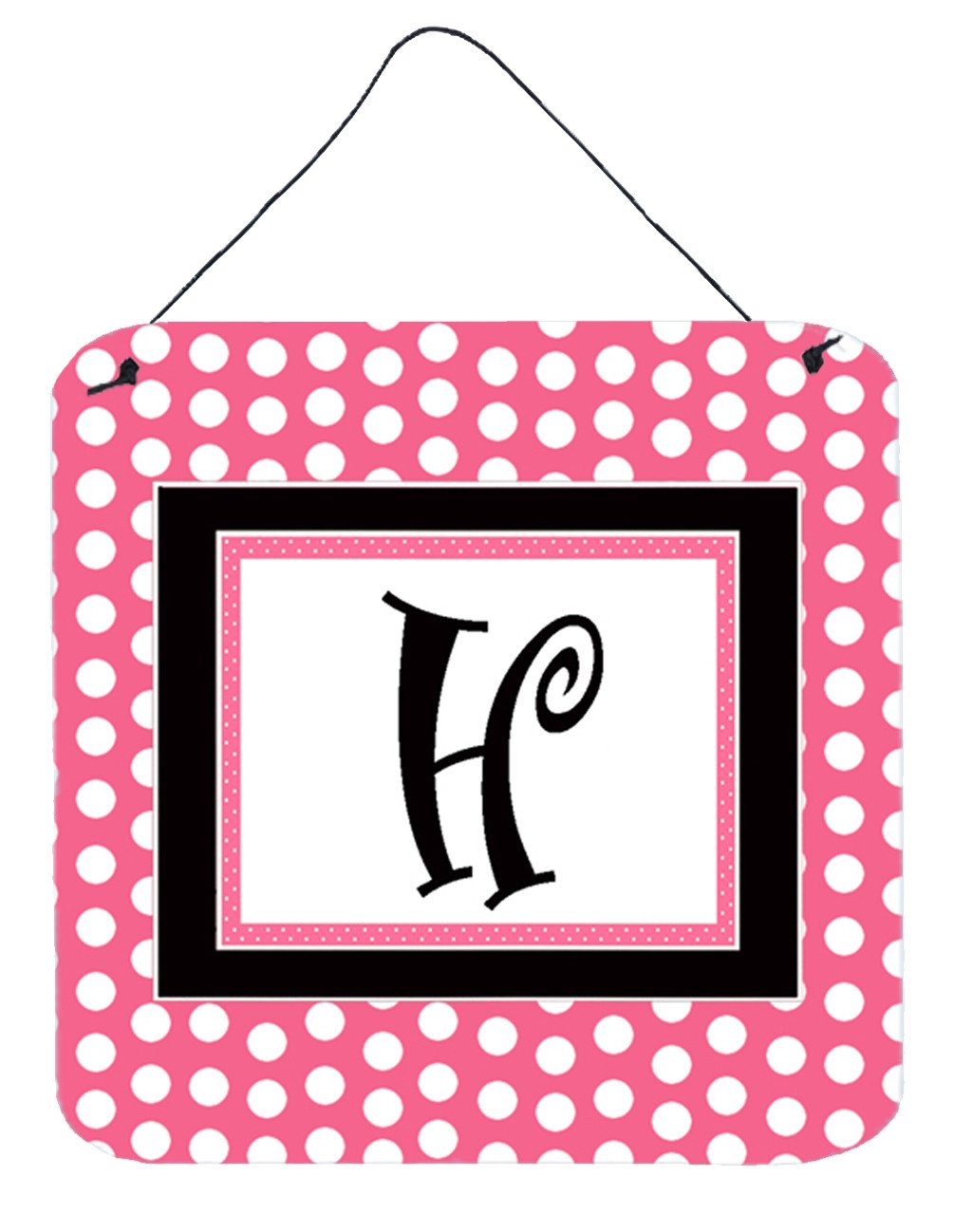 Letter H Initial  - Pink Black Polka Dots Wall or Door Hanging Prints by Caroline's Treasures